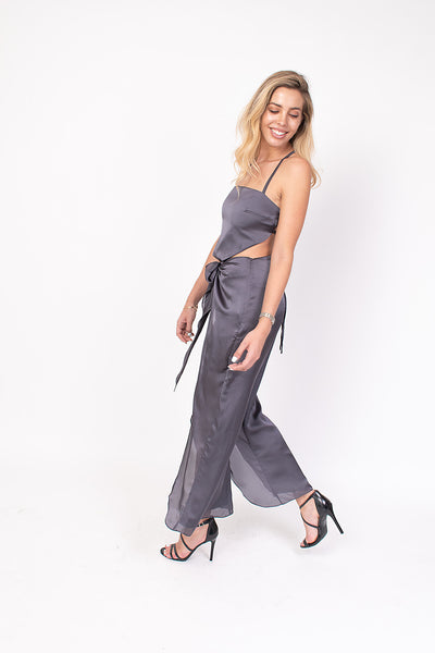 SHEIN SXY Argyle Print Knot Front Top With Wide Leg Pants